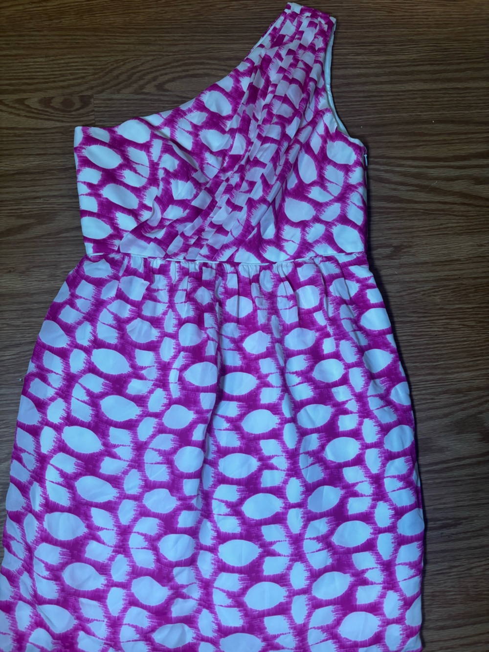 Shoshanna Fuchsia and White One-Shoulder Printed Dress